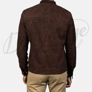 Chaqueta Bomber de Cuero de Gamuza Marrón Oscuro Premium para Hombre - Corte Ajustado, Piel de Cabra Genuina Suave, Ropa Exterior Casual Estilo Varsity - Product Image 2