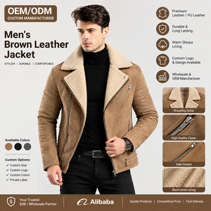 <b>Men's</b> Brown <b>Suede</b> <b>Leather</b> <b>Jacket</b> with Sherpa Fur Collar | Custom Biker <b>Jacket</b> | OEM Wholesale Manufacturer - Product Image 1