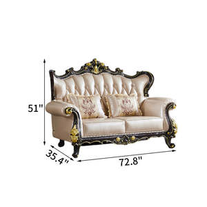 Maplecrest Élégant Causeuse Traditionnelle Tuftée Or Noir Orné Cadre en Bois Sculpté Canapé Rembourré pour Salon Villa Atelier - Product Image 4