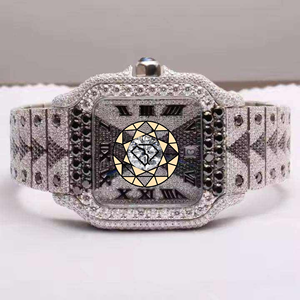 Montre carrée en quartz sertie de diamants de laboratoire de style hip-hop, avec cadran à chiffres romains et verre saphir. - Product Image 1
