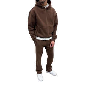 Ensemble survêtement et pantalon de jogging en molleton uni noir épais en coton avec impression en relief de haute qualité pour hommes 2026 - Product Image 1