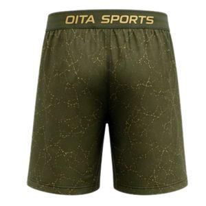 Olive Green Gold Speckled Print Sports <b>Shorts</b> with <b>Elastic</b> <b>Waistband</b> Lightweight Breathable Athletic Gym Training Performance - Product Image 2