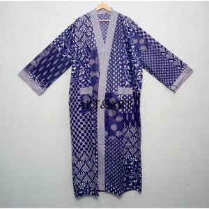 Robe Kimono Vintage en Coton Imprimé Floral pour Femme, Col en V, Fermeture à Cordon, Respirante, Séchage Rapide, Coupe Décontractée, Idéale pour l'Été - Product Image 3