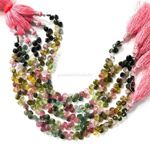 Cuentas facetadas de turmalina natural multicolor en forma de corazón de 6-6.5 mm, hilo de 9 pulgadas para la fabricación de joyería a precio de mayoreo. - Product Image 4