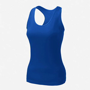 Camiseta sin mangas azul lisa para mujer, cuello redondo, transpirable, de poliéster tejido, para uso casual - Product Image 2