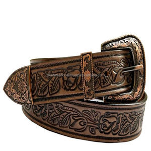 Argentina Leather Design Luxury Western Men's <b>Cowboy</b> Full Grain Zinc Alloy Pin Buckle Genuine Western Leather Tooling <b>Belt</b> - Product Image 1