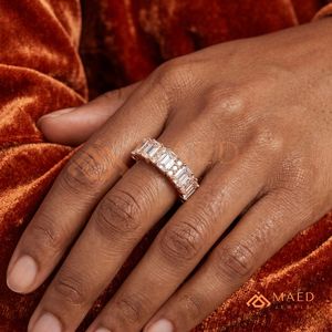 Womens Rose Gold Diamond Ring Emerald Cut Moissanite Bridal Band Luxury Fine Wedding Jewelry <b>Gift</b> for Her USA - Product Image 4