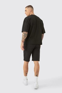 Men's Black Oversized T-Shirt and Shorts <b>Set</b> 100% Cotton Casual Summer Streetwear 2 Piece Outfit - Product Image 4