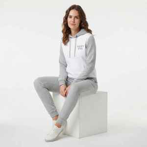 Women's <b>2</b>-<b>Piece</b> Hooded Tracksuit <b>Set</b> Gray <b>White</b> Fleece Casual Solid Color Full Sleeve Regular Fit All Seasons Daily Wear - Product Image 5