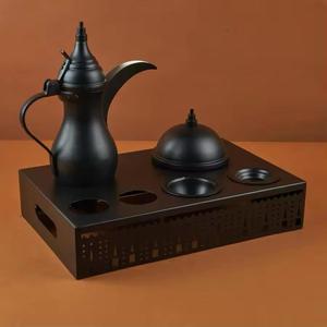 Middle Eastern Style Metal Dallah Tea <b>Pot</b> <b>Set</b> With Tray And Lid For Tea Serving - Product Image 3