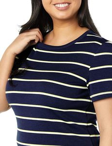 Camiseta de Mujer, Cuello en V, 100% Algodón Jersey, Azul Marino, Manga Corta, Corte Regular, Transpirable, para Todas las Temporadas - Product Image 5
