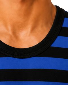 Camiseta sin mangas de algodón para hombre, camiseta informal de verano para gimnasio y Fitness, ropa informal holgada y transpirable, color azul real y negro a rayas - Product Image 5
