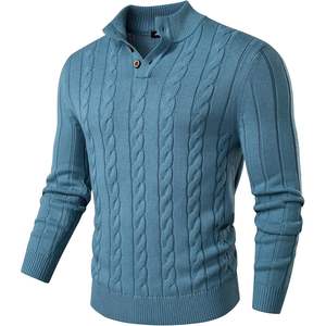 2025 suéter informal de manga larga con botones y cuello levantado para hombre, suéter de mezcla de lana, tejido de Cable con Cachemira, decoración cálida con estampado de invierno - Product Image 2