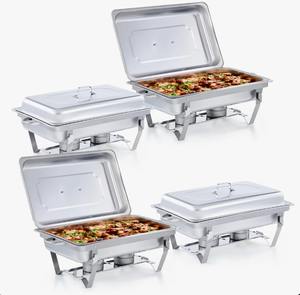 Juego de 4 recipientes rectangulares de acero inoxidable de 9.5 cuartos de galón para buffet, al mejor precio. - Product Image 1