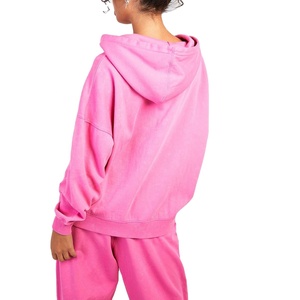 Sweat à capuche personnalisé poids lourd lavé à l'acide pour femmes 100% coton Double fermeture éclair épaule tombante grande taille séchage rapide Fitness respirant - Product Image 4