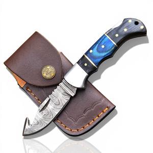 Cuchillo de bolsillo EDC plegable de acero de Damasco hecho a mano, con gancho para tripas, mango de madera Pakka, para camping al aire libre, ODM DIY, ¡Gran oferta! - Product Image 1