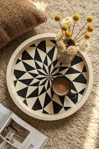 Plateau décoratif en os incrusté de motifs mosaïques, fait main, de qualité supérieure, pour la décoration intérieure et comme article cadeau - Product Image 5