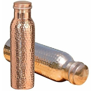 Hand-Hammered Pure <b>Copper</b> Water Bottle <b>Screw</b>-On Lid Reusable Travel Drinkware Thermal Insulation 0-6h Eco-Friendly Dishwasher - Product Image 4