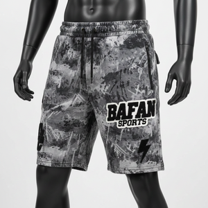 Shorts Premium de Felpa de Algodón de 340 GSM con Lavado Ácido, Color Gris Negro con Estampado Splash y Parche de Chenilla con Logotipo para Hombre - Product Image 6