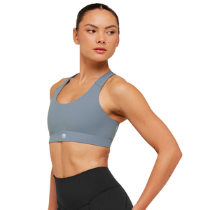 Soutien-gorge de sport pour femme, bleu fer, avec logo personnalisé, en nylon et élasthanne, haute élasticité, respirant, pour la course, la gym, le fitness et l'entraînement - Product Image 3
