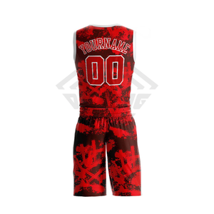 Conjunto de Uniforme de Baloncesto Sublimado Personalizado, Rojo Grunge, Uniforme de Equipo, Ropa Deportiva al por Mayor OEM, Jersey sin Mangas y Pantalones Cortos - Product Image 2