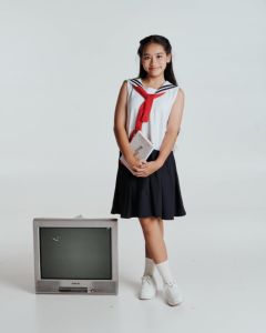 เสื้อผ้าเด็ก เสื้อผ้าเด็กผู้หญิง ชุดเดรสเด็กผู้หญิง ผ้าฝ้าย 100% สไตล์ญี่ปุ่น นักเรียน คอปกกะลาสี สีขาว สีฟ้า-ชุดโจลี่ - Product Image 3