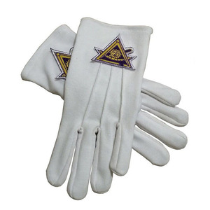 Guantes Masónicos de Algodón Blanco con Triángulo Morado Bordado, Largos hasta la Muñeca, Transpirables, Estilo Sencillo, Compatibles con Pantallas Táctiles - Product Image 1