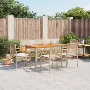 Conjunto de comedor para jardín mediano con cubiertas extraíbles de poliratán beige - Product Image 1