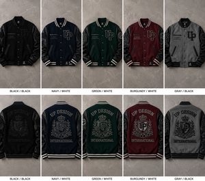 แจ็คเก็ตเบสบอลทรงบอมเบอร์แบบวาร์ซิตี้สีดำล้วนสำหรับผู้ชาย ตัวเสื้อทำจากผ้าขนสัตว์ แขนเสื้อทำจากหนัง PU ปักลายด้านหน้า คุณภาพสูง ผลิตตามแบบ OEM - Product Image 6