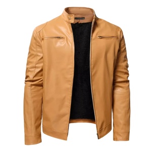 Chaqueta Unisex de Cuero PU Color Bronceado, Estilo Denim, Cuello en V, Media Cremallera, con Capucha, Corte Ajustado, Estilo Casual, Largo Regular, para Invierno, de Secado Rápido y Gruesa - Product Image 1
