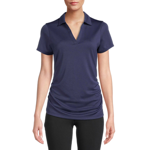 Polo Azul Marino para Mujer, Manga Corta, Color Sólido, Tejido de Punto Informal, Transpirable, Largo Regular - Product Image 1