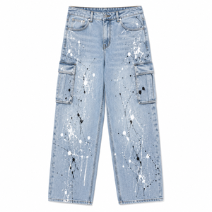 Vaqueros Cargo de Mezclilla con Salpicaduras de Pintura de Corte Holgado para Hombre – Pantalones de Mezclilla Lavados de Pierna Ancha Estilo Streetwear Y2K Hip Hop Casual Workwear – OEM ODM - Product Image 4
