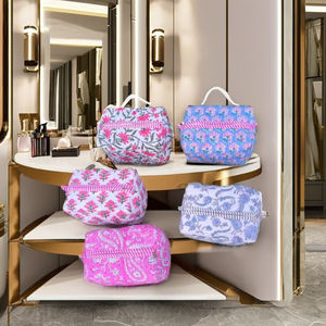 Pochette cosmétique unisexe multicolore en coton, 3 pièces, trousse de maquillage florale, organiseur cosmétique fait main, sacs de petite, moyenne et grande capacité - Product Image 1