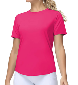 Camiseta Deportiva Ecológica, Transpirable y Elástica, Cuello Redondo, Color Rosa Intenso, para Mujer, Corte Ajustado, Camiseta de Fitness - Product Image 1