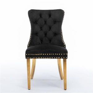 Modern High-End Contemporary Velvet Upholstered Dining Chair Solid Wood Tufted Design Golden Stainless Steel Furniture - Product Image 2