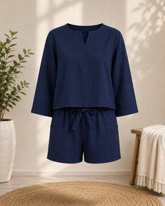 Conjunto de Pijama de Dos Piezas para Mujer, Top de Manga 3/4 y Pantalones Cortos con Cordón, Ropa de Dormir - Product Image 2