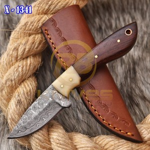 Cuchillo de caza de hoja recta de Damasco de primera calidad con mango de madera natural |   Cuchillo de Supervivencia para Exteriores Personalizable ODM con Hoja Fija para Desollar - Product Image 3
