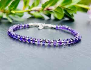 Bracelet en perles d'améthyste, argent sterling, pierres précieuses facettées, cristal violet naturel, bijoux, pierre de guérison, fait main, pour femme - Product Image 1