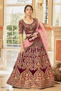 Bridal Embroidered Lehenga Set Velvet Lehenga With Net Dupatta Floral Banarasi Style <b>Wedding</b> Outfit - Product Image 4