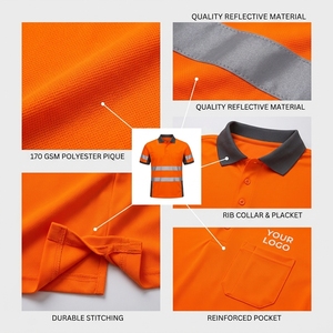 Camiseta Polo de Trabajo Reflectante Naranja de Alta Visibilidad, Uniforme de Seguridad para Hombre con Bolsillo en el Pecho y Diseño de Dos Tonos - Product Image 6