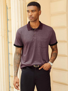 Polo de Punto de Manga Corta para Hombre, Color Sólido, con Bolsillo, Corte Regular Informal, Jersey de Algodón Transpirable - Product Image 1