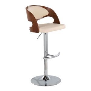 Tabouret de bar réglable Pino Mid Century Modern en métal chromé et bois de noyer, pivotant en similicuir crème avec pied en T arrondi - Product Image 2