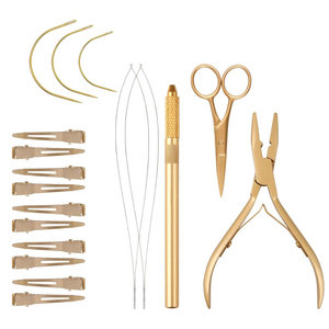 Kit de Herramientas Profesional de 4 Piezas con Pinzas de Acero Inoxidable para Extensiones de Cabello Humano con Anillas y Microperlas - Product Image 1