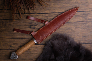 Couteau Viking Seax ambidextre fait main en acier carbone pour le camping, la chasse, la survie et le bushcraft avec manche enveloppé - Product Image 5