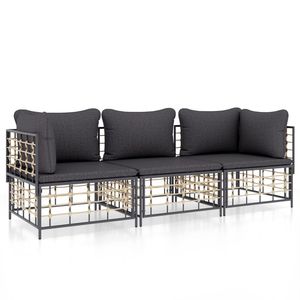 Set da salotto in 3 pezzi con cuscini da giardino in Poly Rattan antracite - Product Image 2
