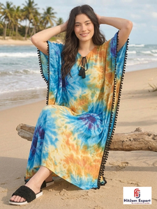 Elegante Vestido Kaftán de Rayón Estampado hasta la Rodilla para Mujer, Corte en A, Ecológico, con Patrón Geométrico, Holgado, para Playa o Resort - Product Image 6