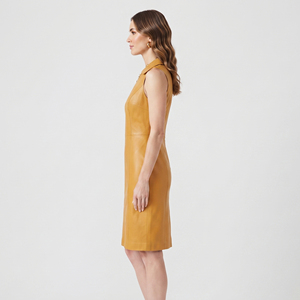 Women Leather Sleeveless Dress Turn-Down Collar Button Up Sleeveless Leather Long Dresses Top Women's - Product Image 3