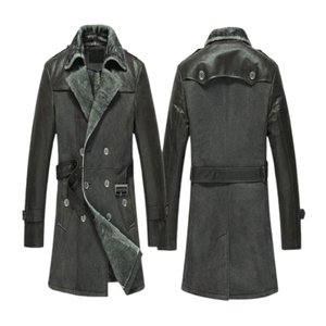 Manteau long en cuir de mouton pour homme 2026, double boutonnage, doublure en fausse fourrure, coupe-vent, veste décontractée d'hiver, col épais, ceinturé - Product Image 2