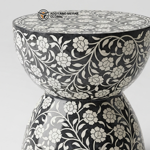 Handmade Black and White Bone Inlay End Table – Designer Accent Furniture - Product Image 4