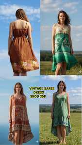 Vintage <b>Boho</b> Digital Printing Modern Fit Silk A-Line Knee-Length V-neck Saree <b>Dress</b> <b>for</b> <b>Women</b> Custom Summer Beach Lace Tassel - Product Image 6